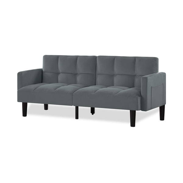 English Elm Velvet Convertible Futon Sofa Bed with Adjustable Back, Plush 9" Cushion, Eucalyptus Frame for Apartments Grey W1413P332827