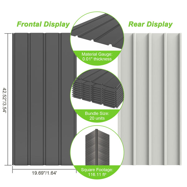 English Elm 20 Corrugated Metal Roofing Panels 3.54ft x1.64ft Galvanized DIY-Friendly Durable Weatherproof Panels Gray W1859P385452
