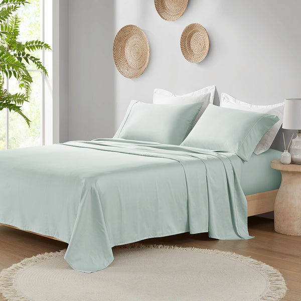 JLA Home Madison Park - Deep Organic Cotton Sheet Set 300TC Sateen — Ultra-Soft Breathable Deep-Pocket Fit to 18" (OEKO-TEX) Aqua MP20-8252