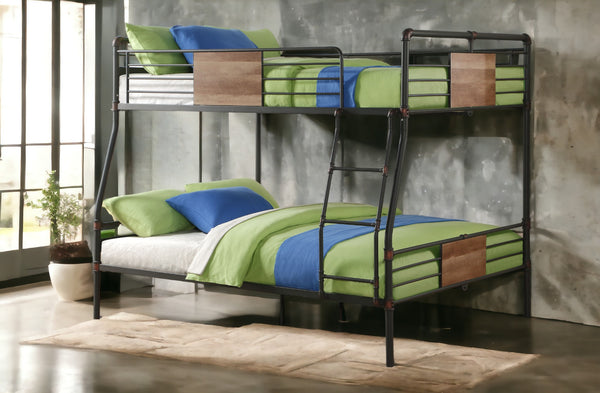 English Elm Brantley Sandy Black & Dark Bronze Hand-Brushed Finish Queen/Queen Convertible Metal Bunk Bed with Slat System Black 85 L x 22 W x 7 H B2726S00511