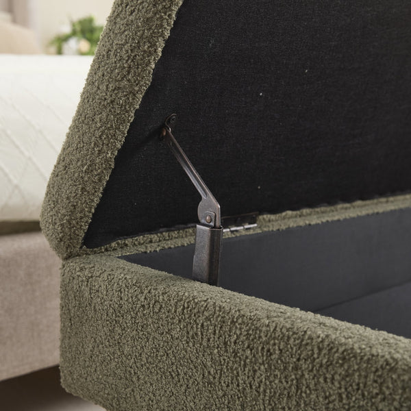 English Elm COOLMORE Teddy fabric storage bench with solid wood feet, hidden compartment for tidy bedroom organization Green W1539P242730