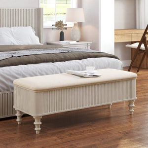 English Elm 50.8-inch Linen Upholstered Storage Bench Rubberwood Frame Lift Top Entryway Bedroom Seat Beige W5819P481610