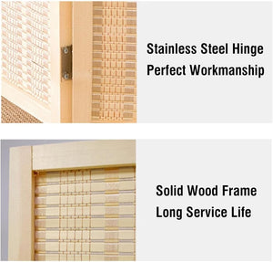 English Elm 5 Panel Room Divider Bamboo Privacy Screen - Natural Foldable 5-Panel W-Style Portable Partition for Home W3198P300354