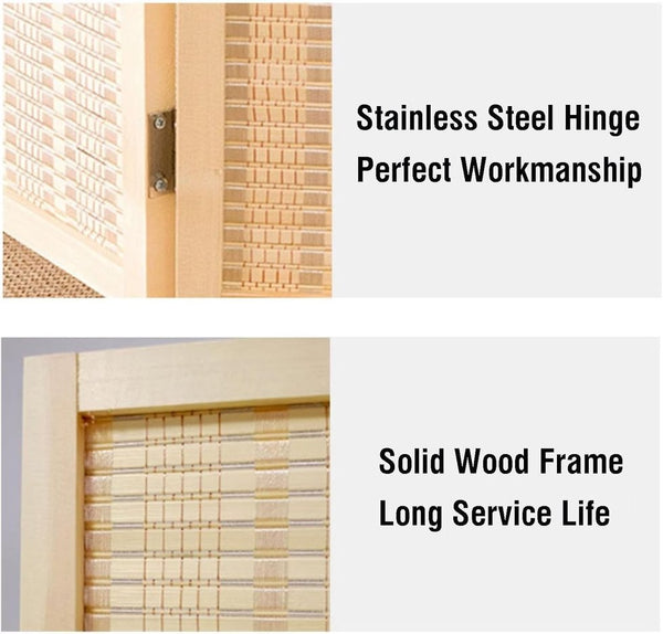 English Elm 5 Panel Room Divider Bamboo Privacy Screen - Natural Foldable 5-Panel W-Style Portable Partition for Home W3198P300354