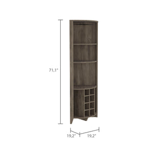 English Elm Essential Corner Bar Cabinet with Wine Rack & Cup Holders, Space-Saving Three-Tier Storage Solution Dark Brown 75 L x 24 W x 3 H B200S00405