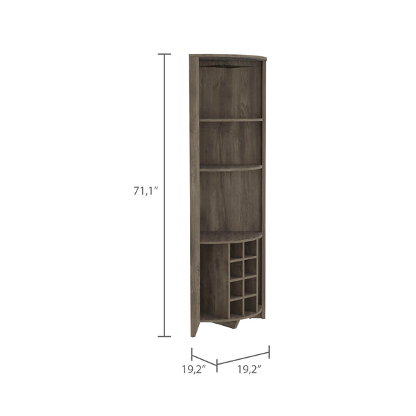 English Elm Essential Corner Bar Cabinet with Wine Rack & Cup Holders, Space-Saving Three-Tier Storage Solution Dark Brown 75 L x 24 W x 3 H B200S00405