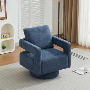 English Elm 29.13" Swivel Accent Chair — Modern Bouclé Rotating Lounge Seat with Removable Cushion & Solid Wood Frame Navy W3188P280198