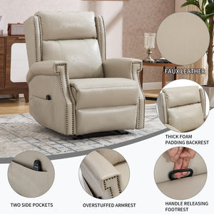 English Elm Emon's Overstuffed Chenille Power Lift Recliner with Massage Heat and Charging Ports Beige W1803S00086