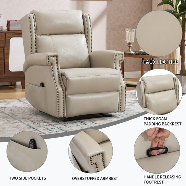 English Elm Emon's Overstuffed Chenille Power Lift Recliner with Massage Heat and Charging Ports Beige W1803S00086