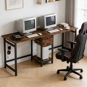 English Elm Computer Desk Two Person Wood Grain Workstation with Drawers for Shared Home Office Black,Rustic Brown T3971P453399