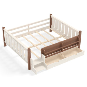 English Elm Queen Bunk Bed with Trundle Solid Pine Kids Car Themed Frame Built-in Bookshelf Beige W1580S00542