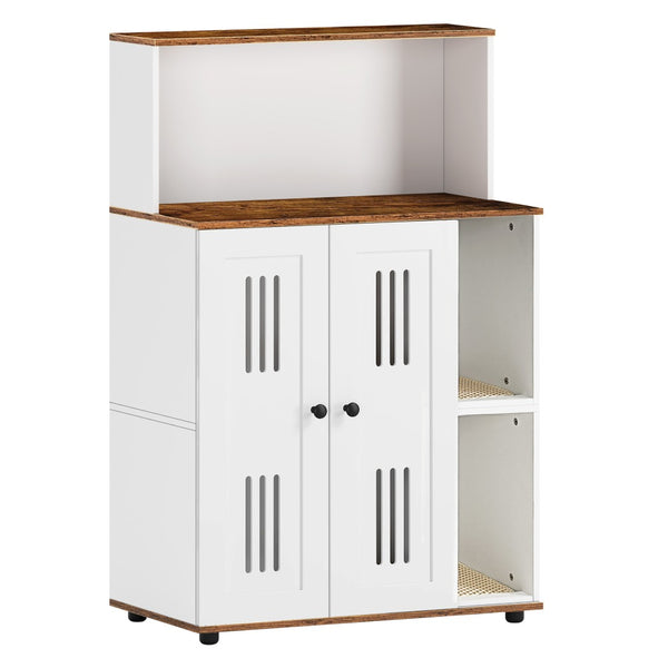 English Elm Litter Box Cabinet for Two Cats Wooden Enclosure with Ventilated Doors Side Table W1687P170693