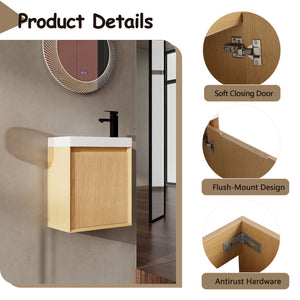 English Elm 18.5" Wall-Mounted Bathroom Vanity With Resin Sink & Soft-Close Door For Smart Space-Saving Design W1972P362127