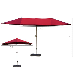 English Elm Outsunny 15' Double-Sided Patio Umbrella - Stylish Wine Red Shade With Easy Crank & Durable Steel Frame W2225P174266-GIGA
