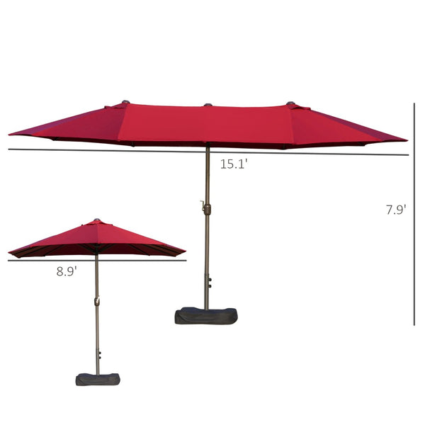 English Elm Outsunny 15' Double-Sided Patio Umbrella - Stylish Wine Red Shade With Easy Crank & Durable Steel Frame W2225P174266-GIGA