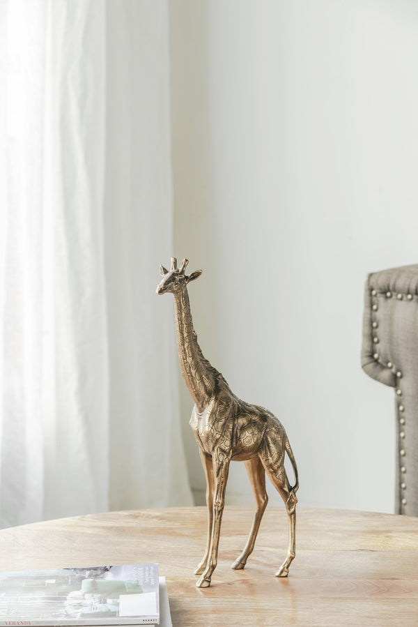 English Elm 8.3x2.8x15.9" Giraffe Statuette — Modern Copper Finish Animal Sculpture for Console, Shelf Accent Decor W2078P360883