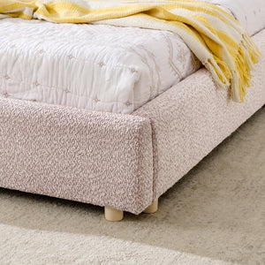 English Elm King Platform Bed Fully Upholstered in Plush Chenille with Low Profile Modern Frame Pink W487S00476