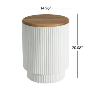 English Elm Outdoor Mgo Cylindrical Storage Table with Acacia Wood Lid for Patio Use N772P408191W
