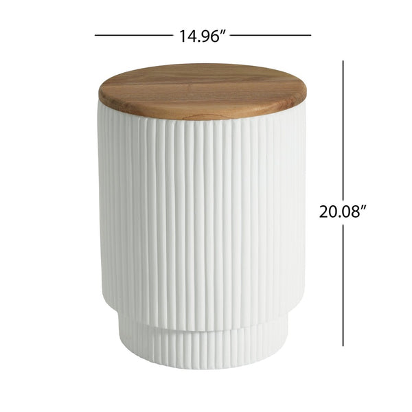 English Elm Outdoor Mgo Cylindrical Storage Table with Acacia Wood Lid for Patio Use N772P408191W