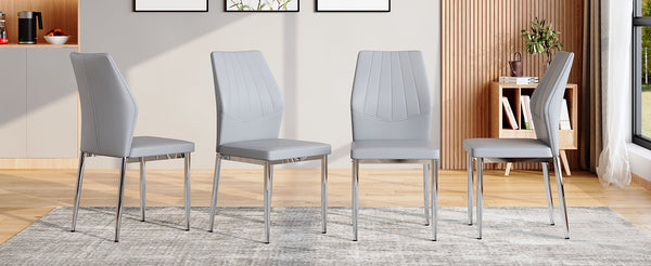 English Elm Set of 4 Brown Shell-Pattern Dining Chairs with Ergonomic Tech Fabric, Sturdy Metal Legs, 37" Light Gray,Silver W1151P359601