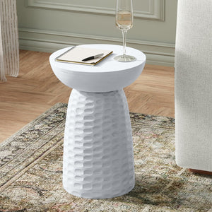 English Elm Boyd Solid Mango Wood Accent Table Hand Carved Artisan Piece for Modern Living White B136P414664