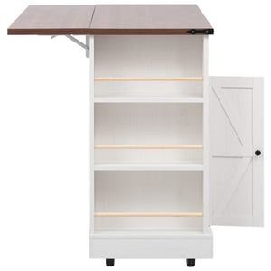 English Elm K&K 53" Farmhouse Kitchen Island with Drop Leaf, Tempered Glass Doors, Power Outlet, Rolling Cart White N707P263637W