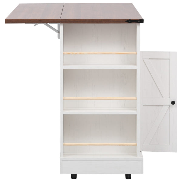 English Elm K&K 53" Farmhouse Kitchen Island with Drop Leaf, Tempered Glass Doors, Power Outlet, Rolling Cart White N707P263637W