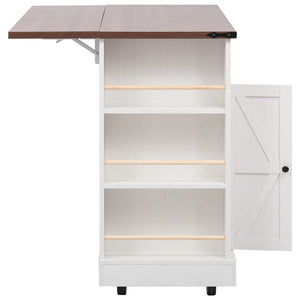 English Elm K&k Farmhouse Rolling Kitchen Island with Drop Leaf Tempered Glass Drawers and Power Outlet White N707S263637W