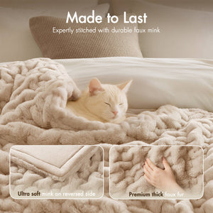 JLA Home Madison Park - Throw Luxurious Ruched Faux Fur Throw with Plush Faux Mink Reverse, Machine-Washable, OEKO-TEX Certified Comfort Tan MP50-8801