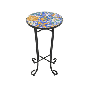 English Elm Christopher Knight Home® - Patio Side Table with Vibrant Ceramic Floral Top, Powder-Coated Steel Frame, Weather-Resistant Finish Black,Colorful N768P214929A