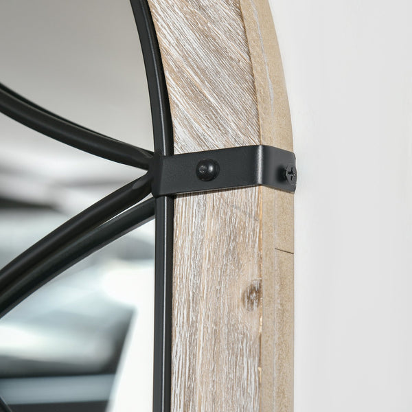 English Elm HOMCOM Rustic Arch Window Wall Mirror 36.5"x23.5" Distressed Wood Grain Frame, Trellis Design, Brightens Room W2225P229130