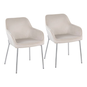 English Elm Daniella Contemporary Dining Chair Set of 2 with Chrome Metal Legs and Luxurious Faux Leather Seat Cream B202S01340