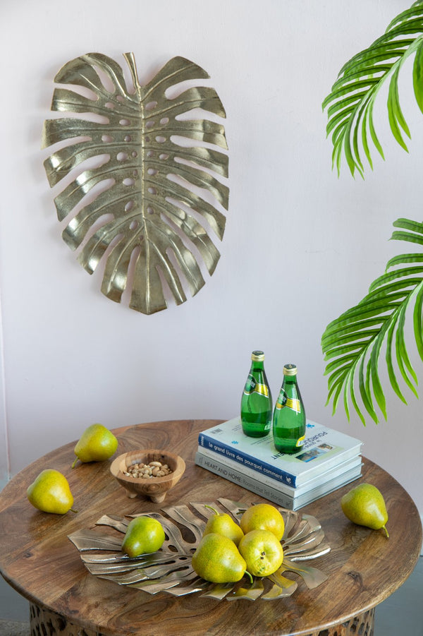 English Elm 18.9x13.4x1.4" Gold Monstera Leaf Wall Décor — Elegant Aluminum Leaf Accent for Wall or Tabletop Display, Modern Home Statement W2078P293122