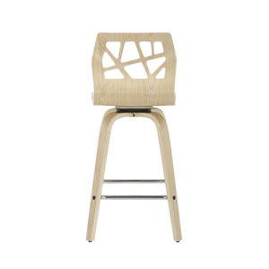 English Elm Folia Mid-Century Modern Counter Stools Set Of 2 - Natural Wood, Cream Faux Leather & Chrome Footrest B202S00261