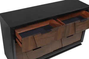 English Elm Houston King Bedroom Set Walnut Espresso Wood with Geometric Panel Headboard 5 Piece B009S01699