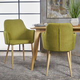 Christopher Knight Home® Mid Century Modern Green Fabric Dining Chairs, Light Brown Wood Legs - Set of 2