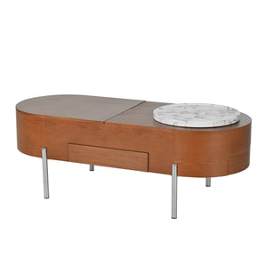 English Elm VIBE 47.2" Oval Lift-Top Coffee Table with Hydraulic Lift, Hidden Storage, Rotating Tray, Modern Design Brown N724P228920D