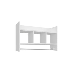 English Elm Bathroom Wall Shelf with Towel Bar — Space-Saving White Engineered Wood Organizer with Wide Top Shelf and 3 Middle Shelves for Towels and Toiletries B200P368102