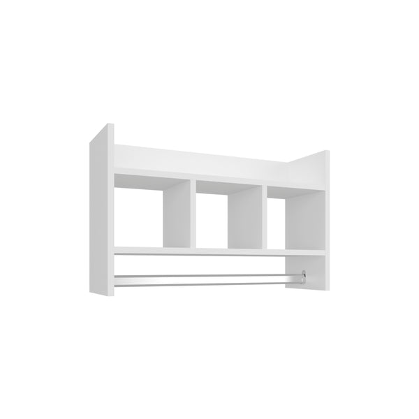 English Elm Bathroom Wall Shelf with Towel Bar — Space-Saving White Engineered Wood Organizer with Wide Top Shelf and 3 Middle Shelves for Towels and Toiletries B200P368102