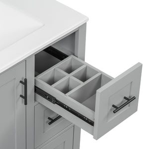 English Elm 30-inch Modern Bathroom Vanity with Ceramic Basin, Rubberwood Frame, Soft-Close Drawers & Organized Storage Grey N729P290689E