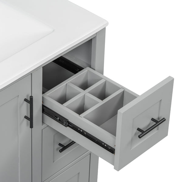 English Elm 30-inch Modern Bathroom Vanity with Ceramic Basin, Rubberwood Frame, Soft-Close Drawers & Organized Storage Grey N729P290689E