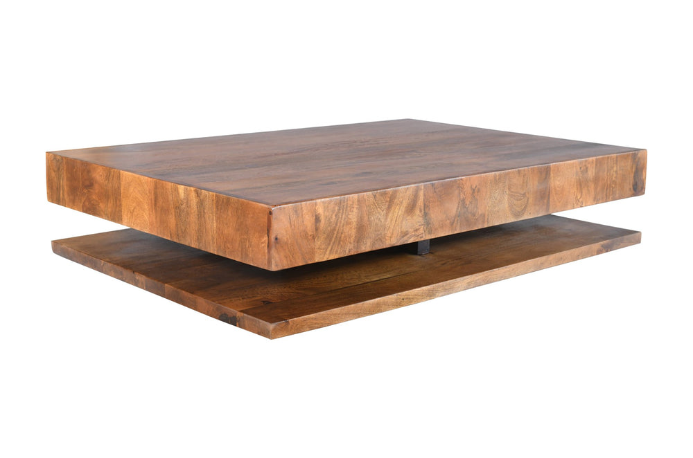 English Elm Modern Solid Wood Coffee Table Brown 54.2" x 39.5" Low Profile Two-Tier Handmade Premium Design B024P303936
