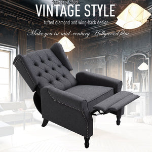 English Elm HOMCOM Vintage Tufted Wingback Recliner Chair with Retractable Footrest, Linen Upholstery, Grey - Adjustable Comfort and Solid Frame W2225P217220