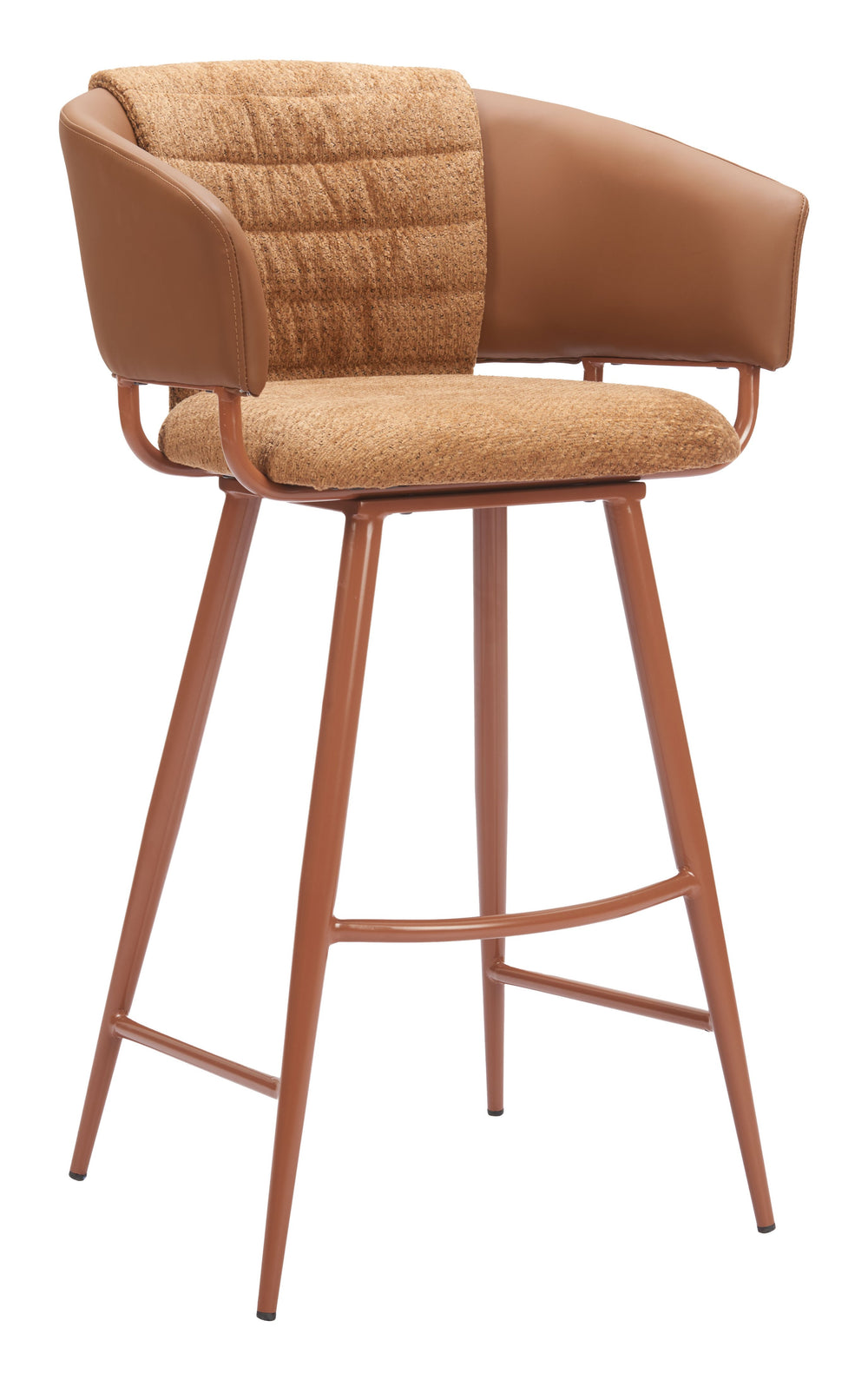 Zuo Modern Juno Barstool Set Of 2 - Modern Brown Design, Sleek Faux Leather, Ideal For Hospitality Spaces Brown 100% Polyester,Pvc,Plywood,Steel 110867-zuo-modern