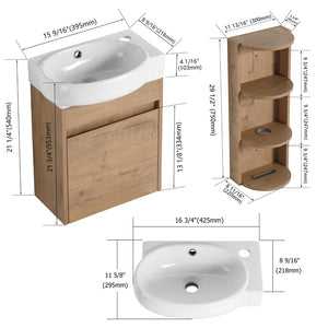 English Elm Soft Close Wall Mounted Bathroom Vanity with Ceramic Vessel Sink and Storage Rack W999S00488