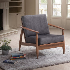 English Elm Charcoal Removable Cushion Accent Chair with Full Foam Comfort, Rubber Wood Frame, Brown Finish B062S00567