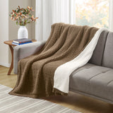 Madison Park Rowan Casual Waffle Knit Chenille Throw MP50-8272 Brown