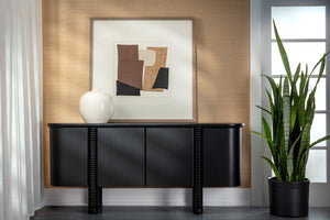 Sunpan Magnus Sideboard - Modern Black Oak Storage Solution With Soft-close Doors & Stylish Round Edges Black Wood 111952