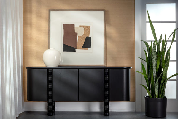 Sunpan Magnus Sideboard - Modern Black Oak Storage Solution With Soft-close Doors & Stylish Round Edges Black Wood 111952