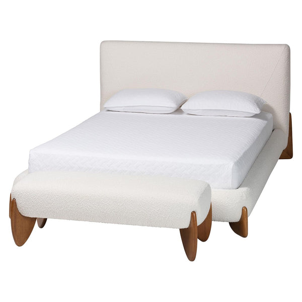 Baxton Studio Baxton Studio Vinicio King Bedroom Set - Modern Cream Boucle Upholstery with Accent Bench Included BBT61296-Cream-King 2PC Bedroom Set